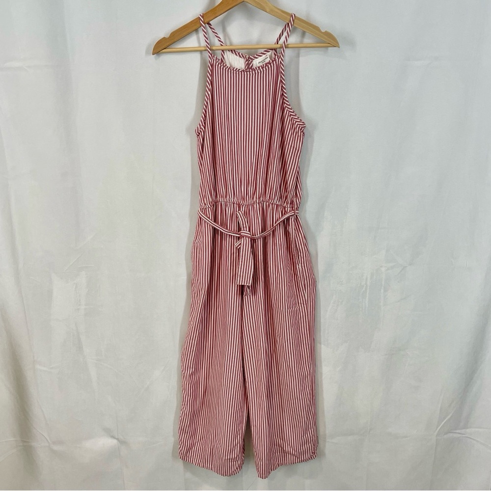 Abercrombie Kids Halter Cropped Wide Leg Striped Jumpsuit Red and White 13/14